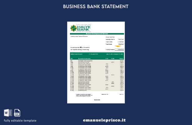 stile verificato Modello di estratto conto dell'organizzazione Halyk Bank in Wor
